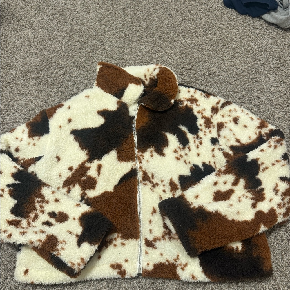 Women's Fuzzy Brown and Cream Puffer Jacket
